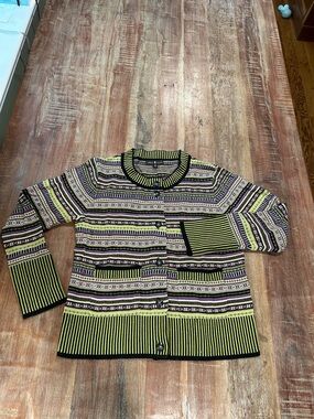 Abbie Mags VTG Y2K Fair Isle Cardigan in Purple, Lime, and Black
